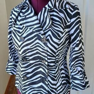 Grace Elements Zebra Print Raincoat size 6 double breasted trench jacket